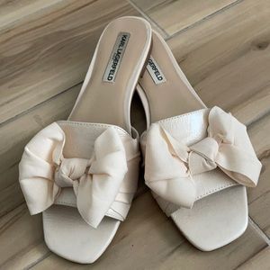 Karl Lagerfeld Cream Bow Slides